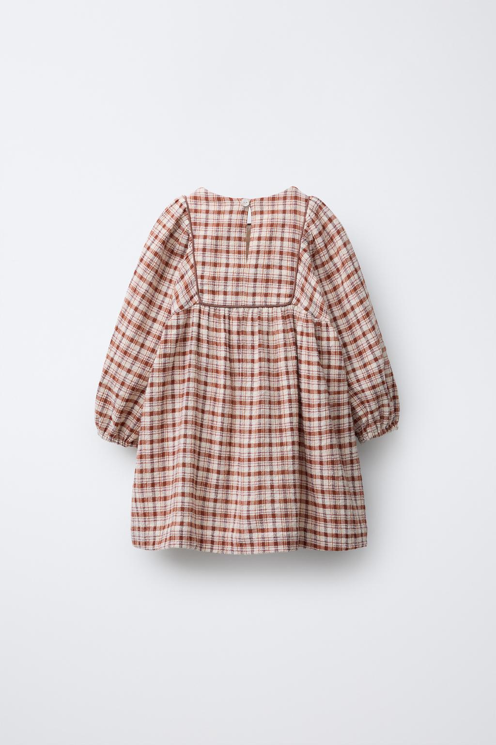 پیراهن بلند آستیندار چهارخانه از برند زارا (بچه گانه)